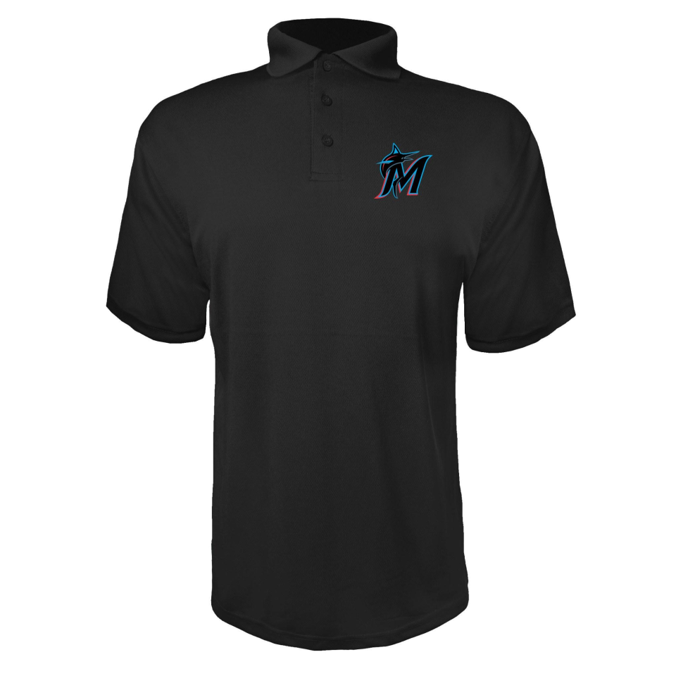 Men's Miami Marlins Polyester Polo - Black