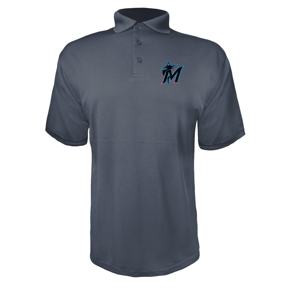 Men's Miami Marlins Polyester Polo - Charcoal