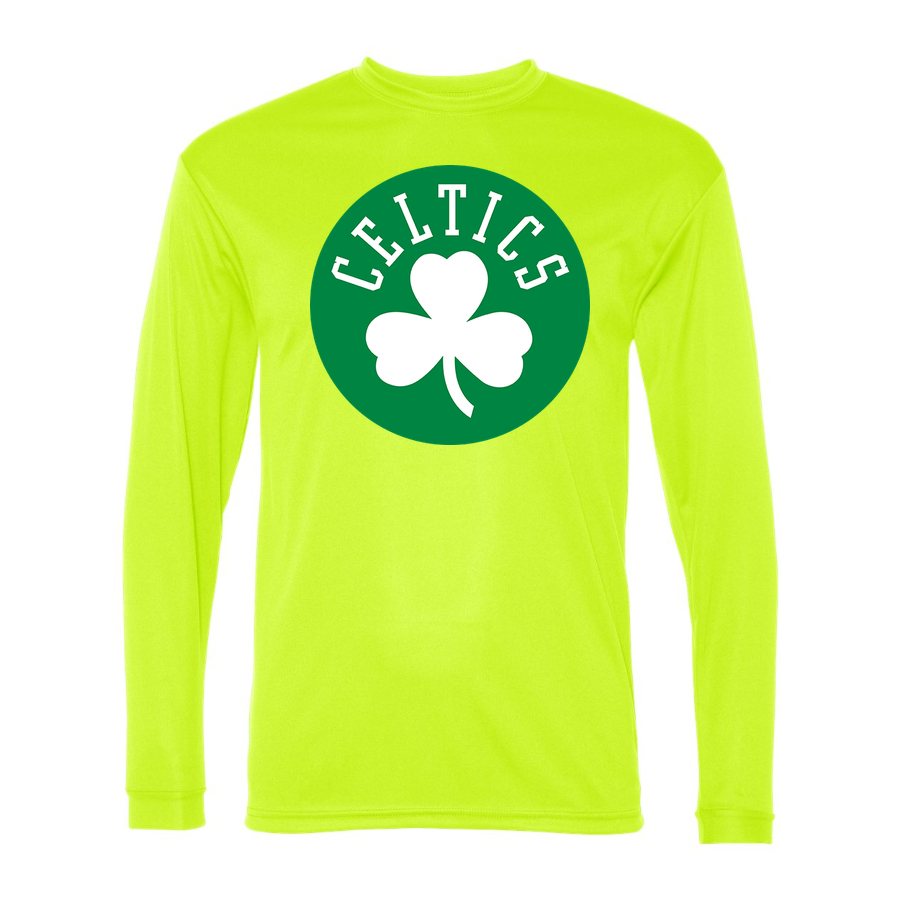 Men's Boston Celtics Polyester Long Sleeve T-Shirt - Safety Yellow