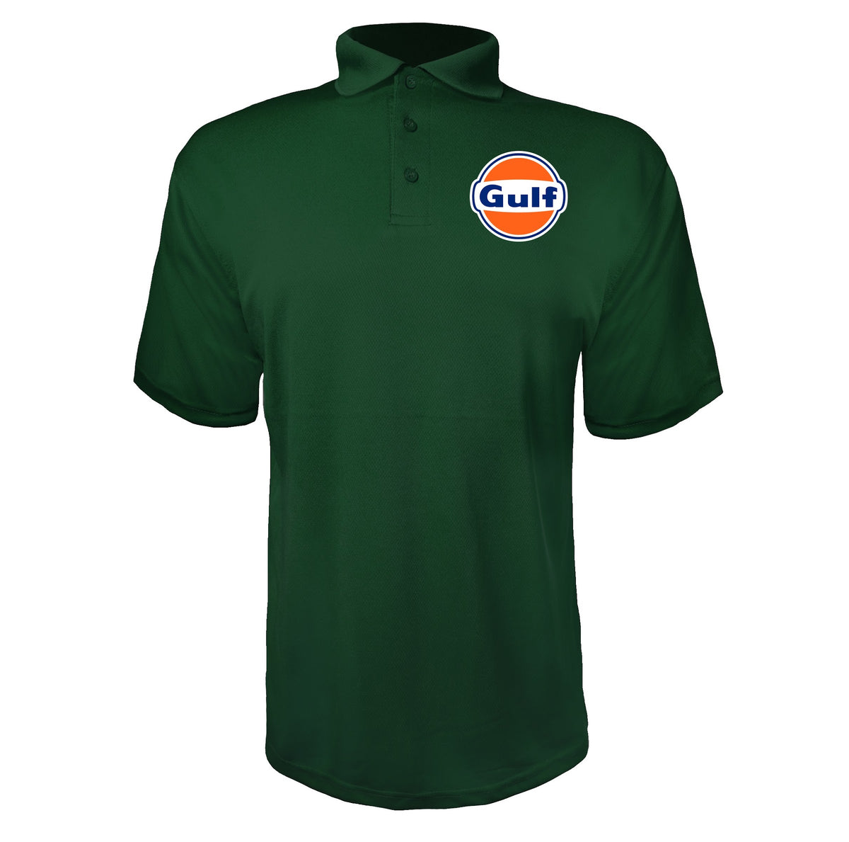 Gulf Oil men's polyester polo in Green