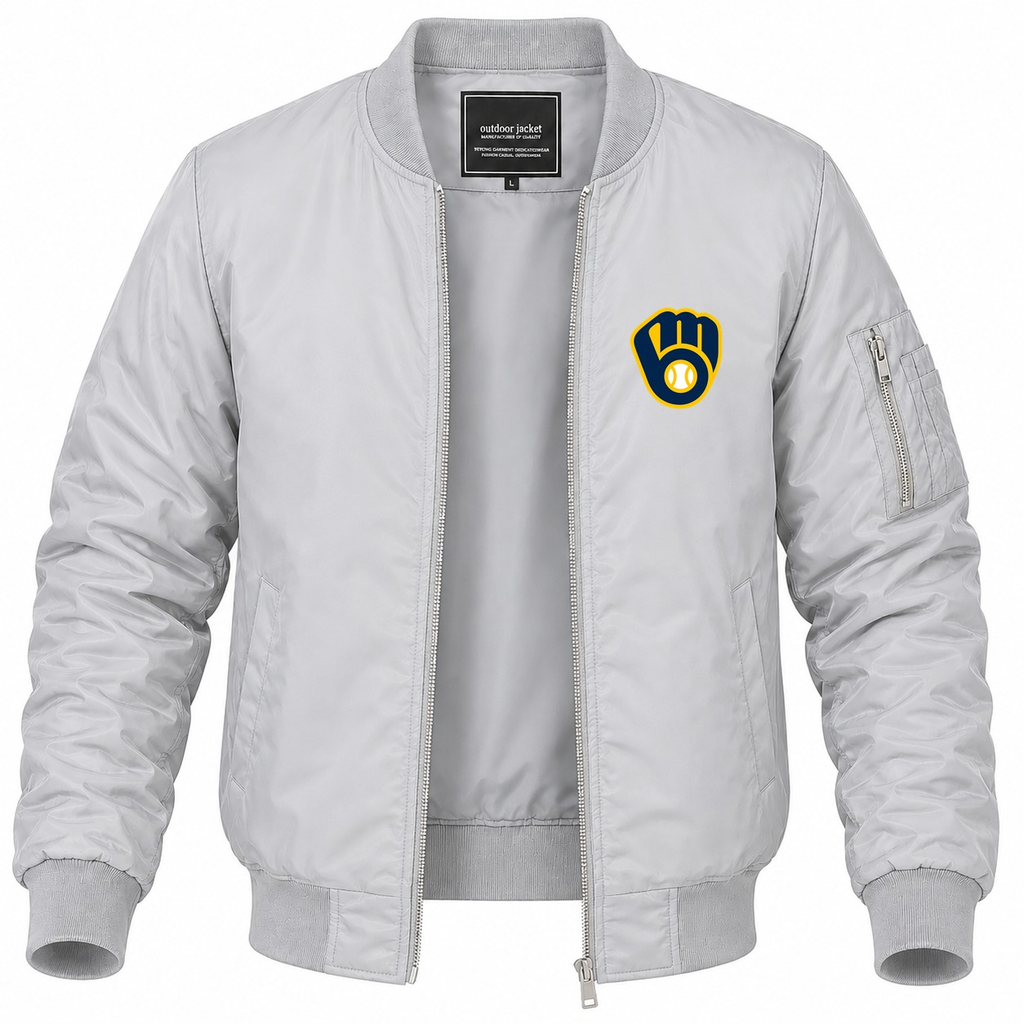 Men's Milwaukee Brewers Lightweight Bomber Jacket - Gray
