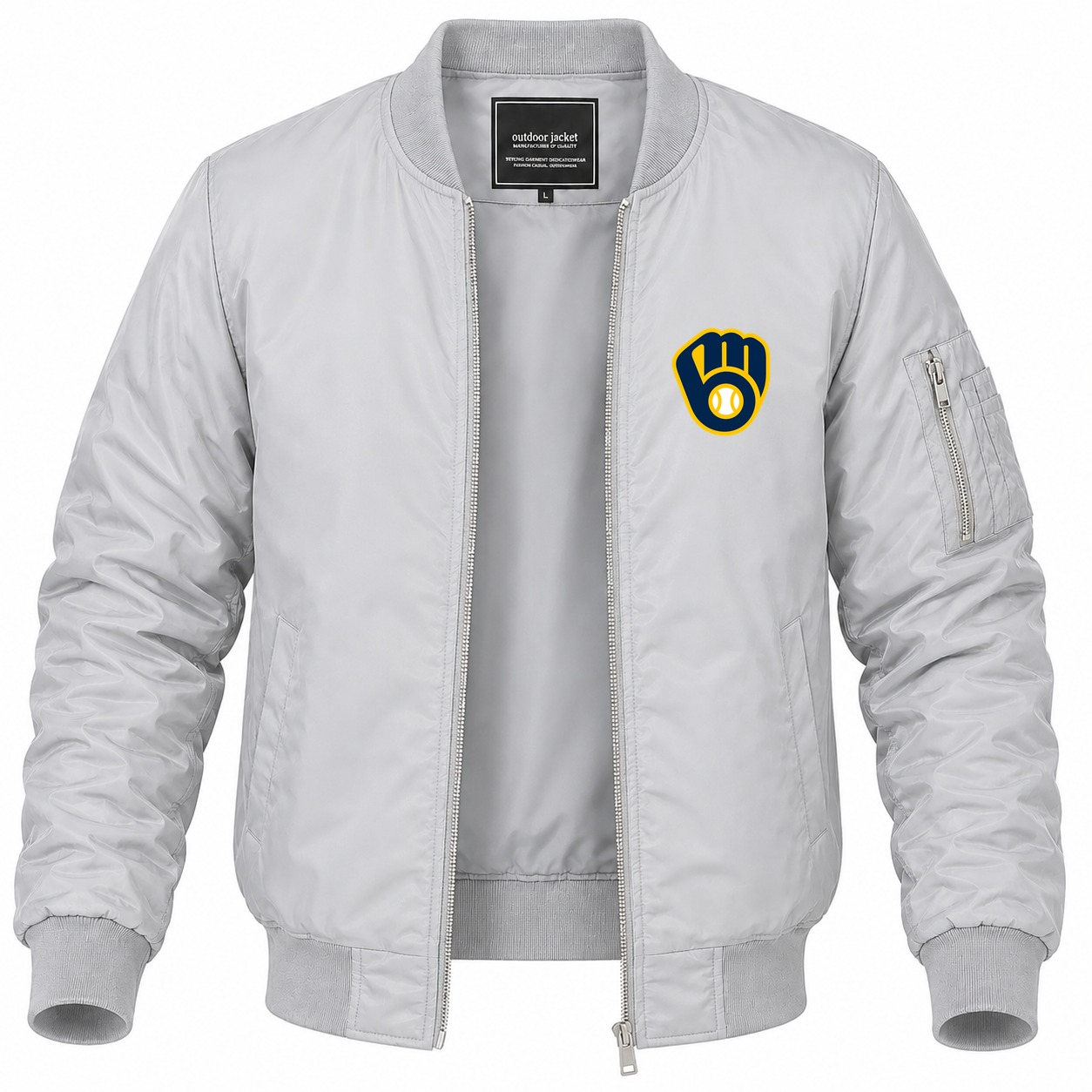 Men's Milwaukee Brewers Lightweight Bomber Jacket - Gray