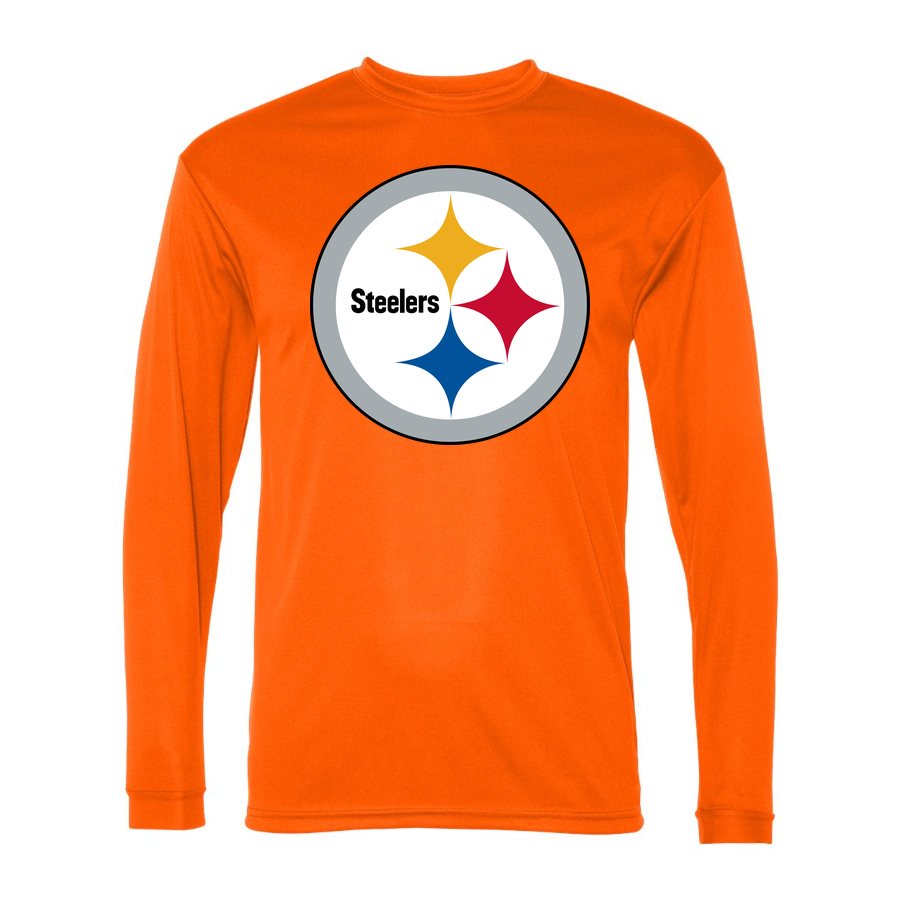 Men's Pittsburgh Steelers Polyester Long Sleeve T-Shirt - Safety Orange