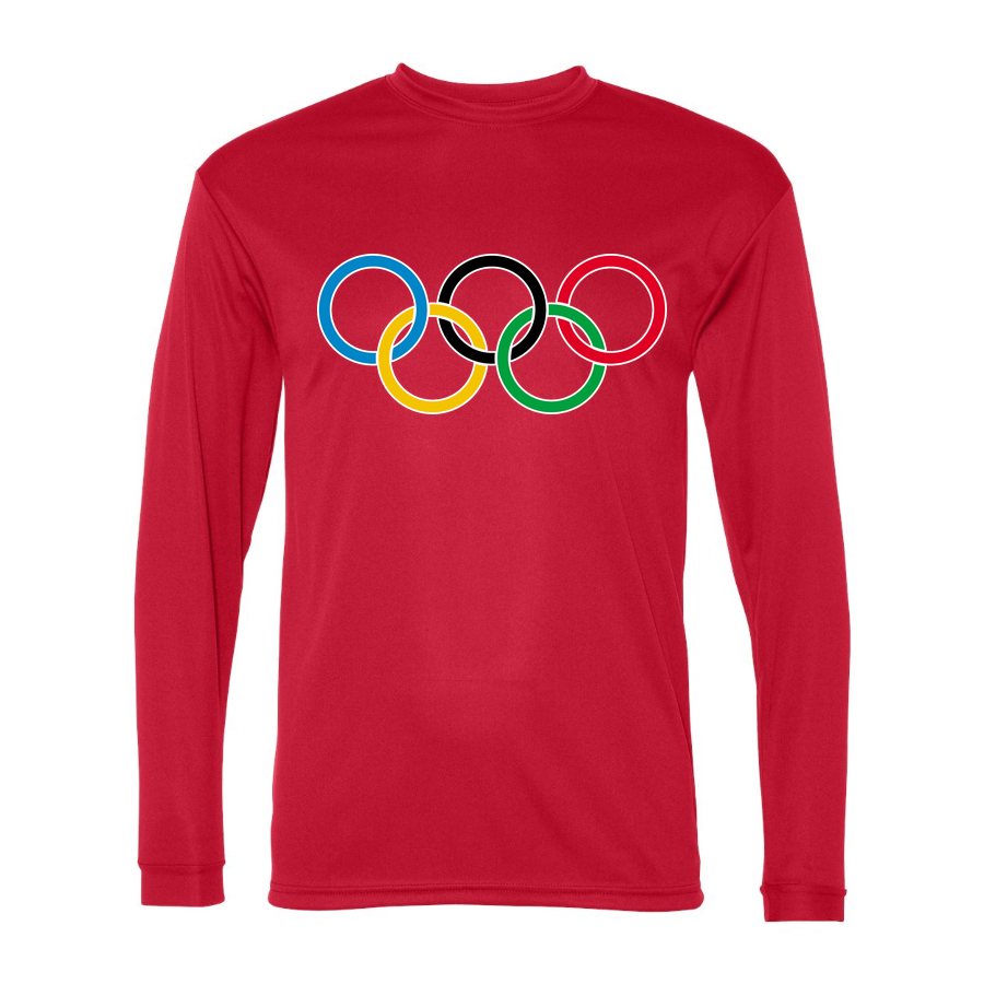 Men's Olympic Ring BK-logo Polyester Long Sleeve T-Shirt - Red