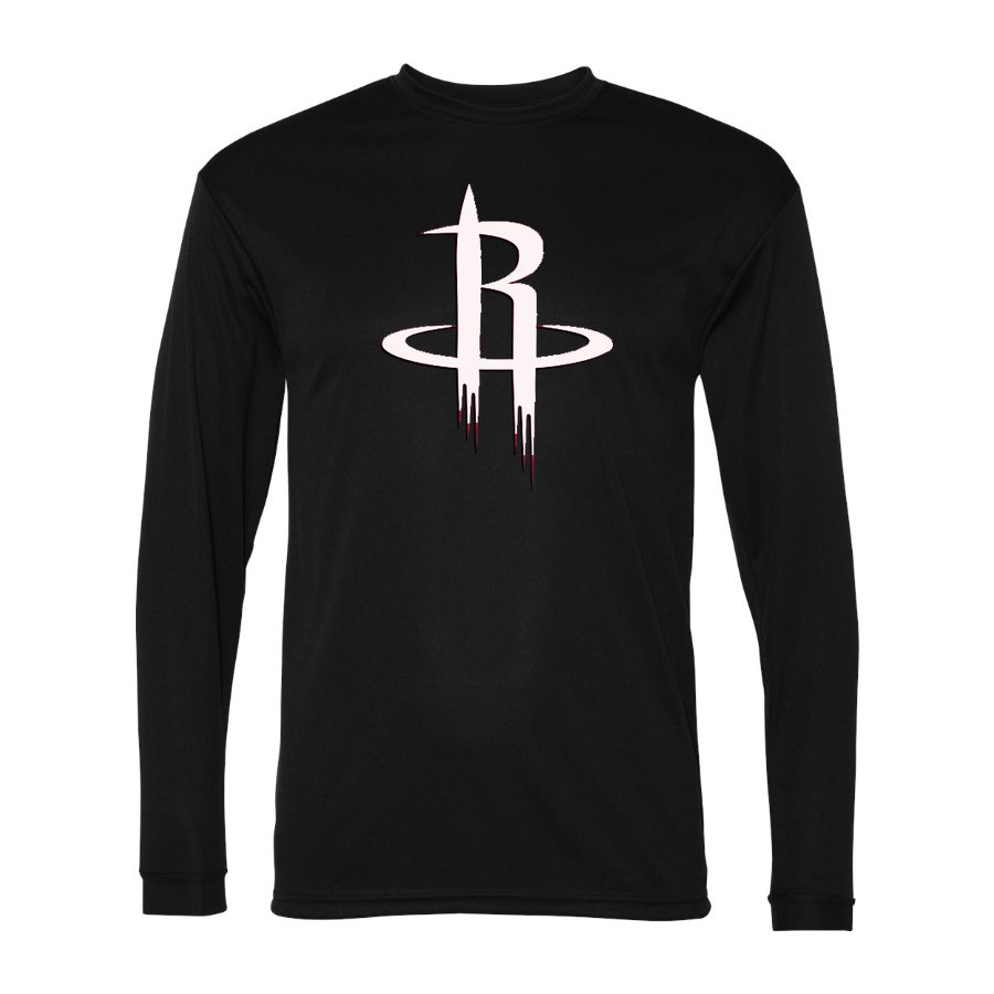 Men's Houston Rockets Army Green Logo Polyester Long Sleeve T-Shirt - Black
