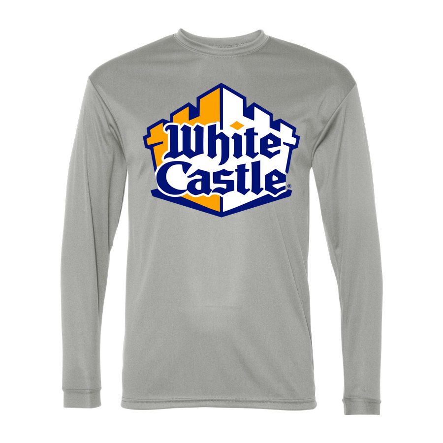 Men's White Castle Polyester Long Sleeve T-Shirt - Silver