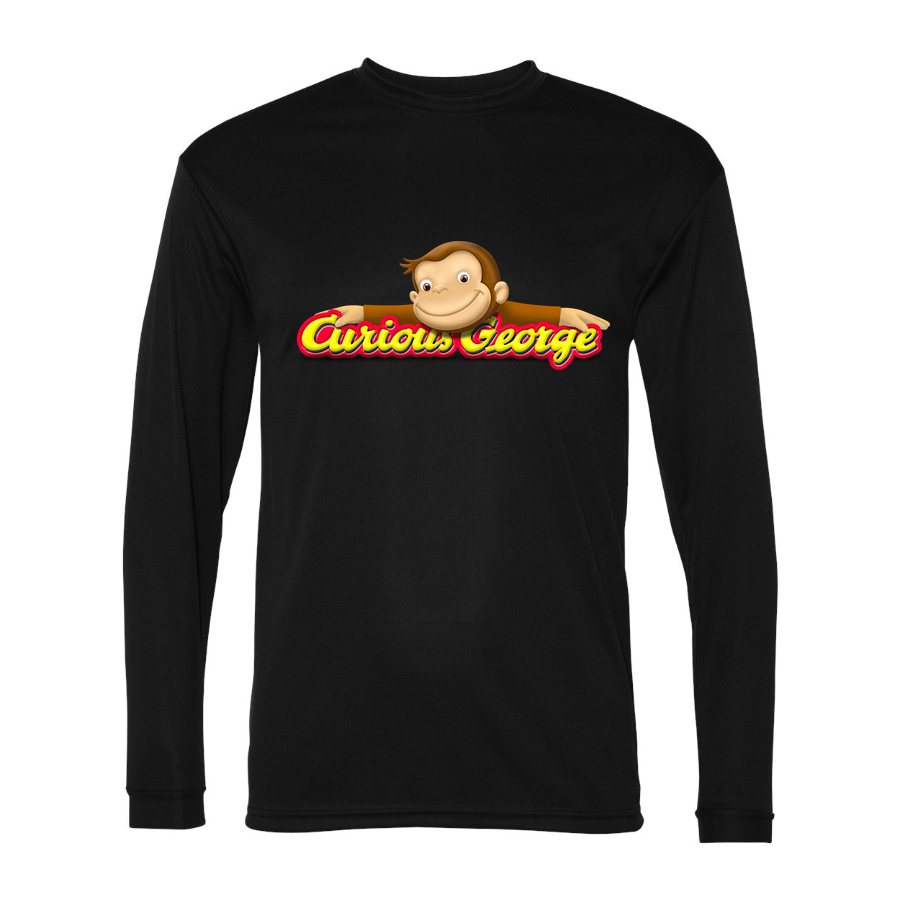 Men's Curious George Polyester Long Sleeve T-Shirt - Black
