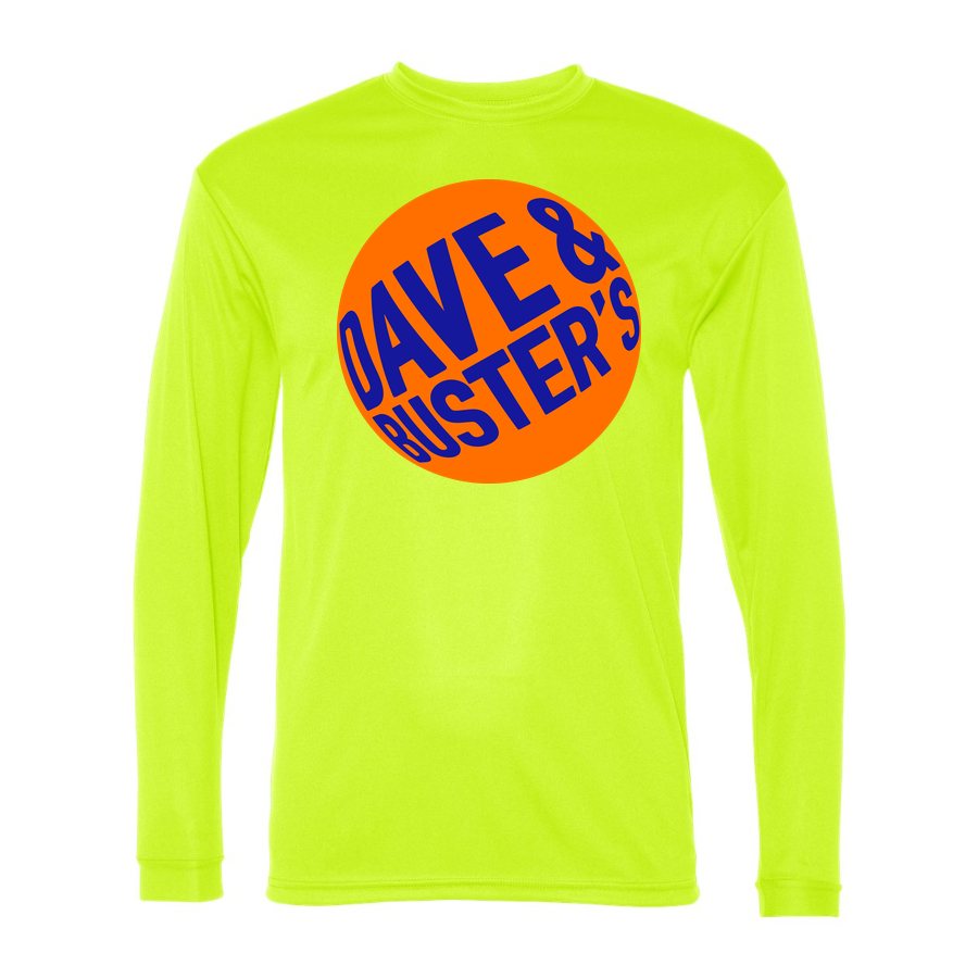 Men's Dave & Buster's Polyester Long Sleeve T-Shirt - Safety Yellow