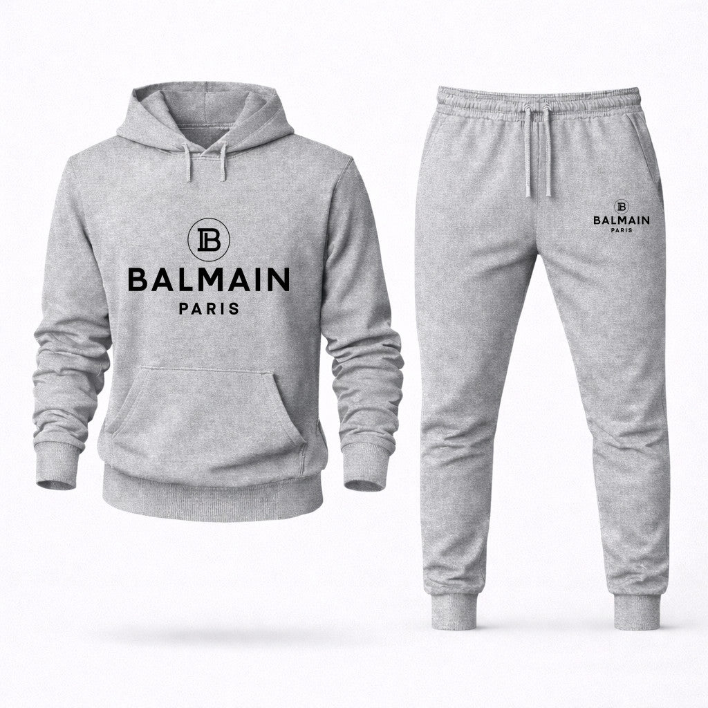 Balmain Paris Hoodie and Joggers Set - Grey