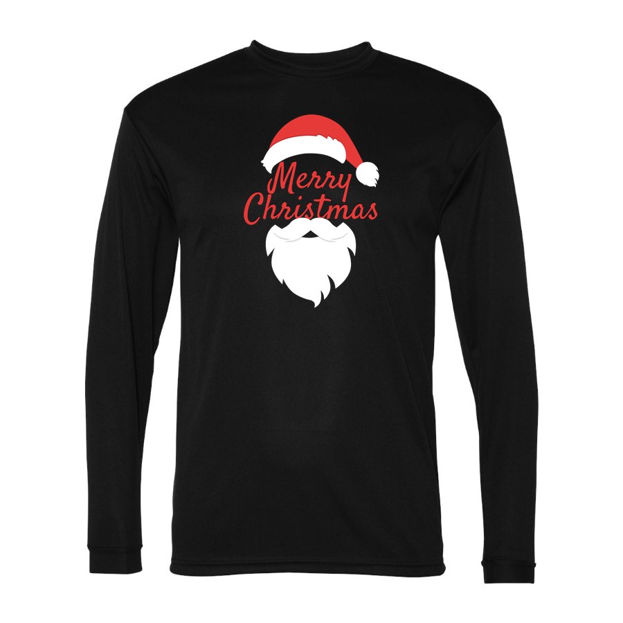 Men's Merry Christmas Santa Claus Polyester Long Sleeve T-Shirt - Black