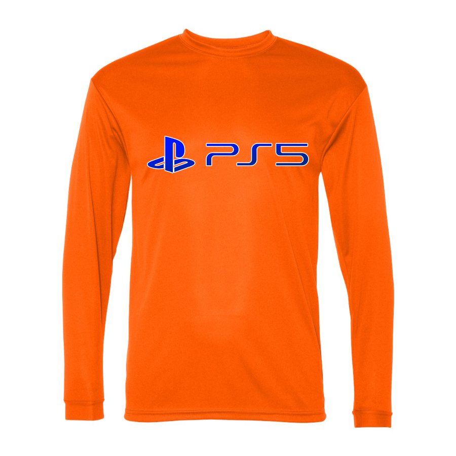 Men's PlayStation 5 Blue Logo Polyester Long Sleeve T-Shirt - Safety Orange