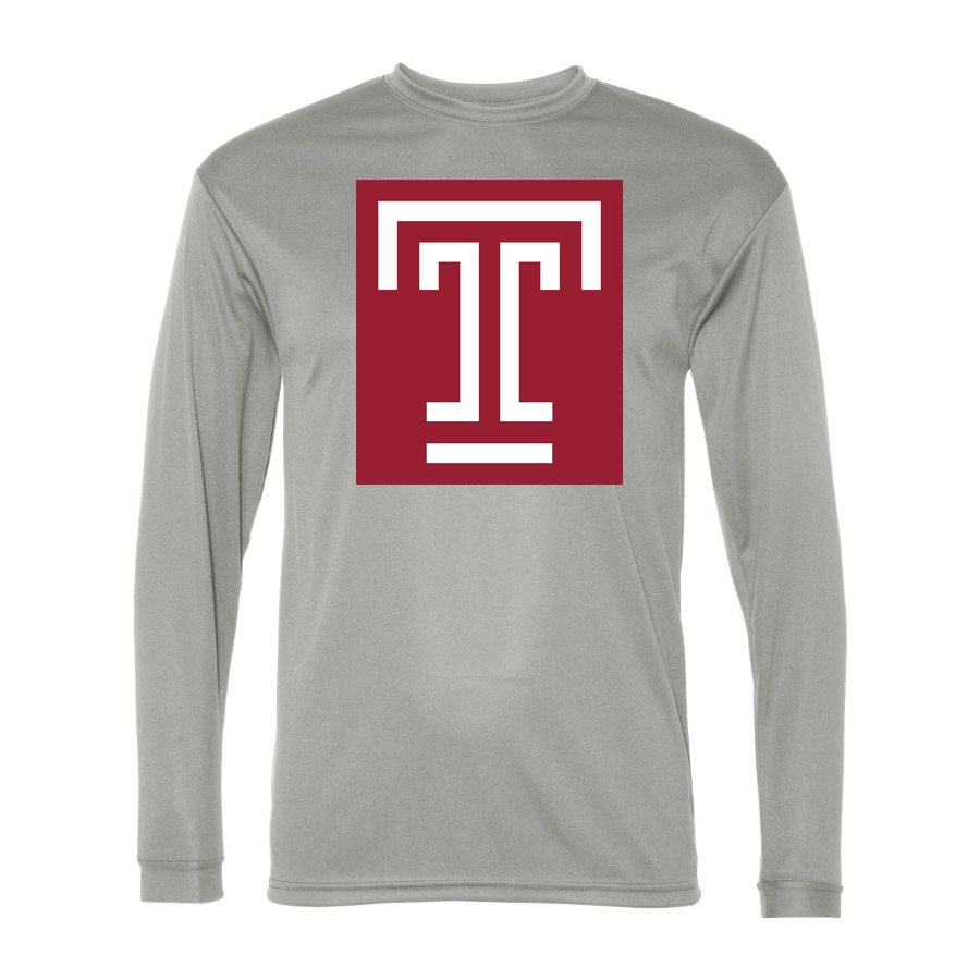Men's Temple Owls Polyester Long Sleeve T-Shirt - Silver