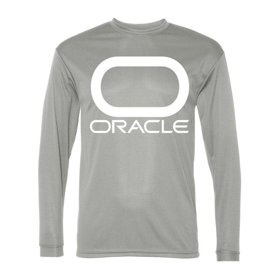 Men's Oracle White Logo Polyester Long Sleeve T-Shirt - Silver