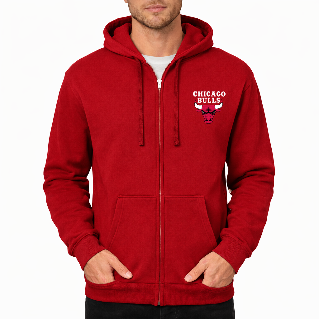 Men's Chicago bulls white Zipper Hoodie - Red