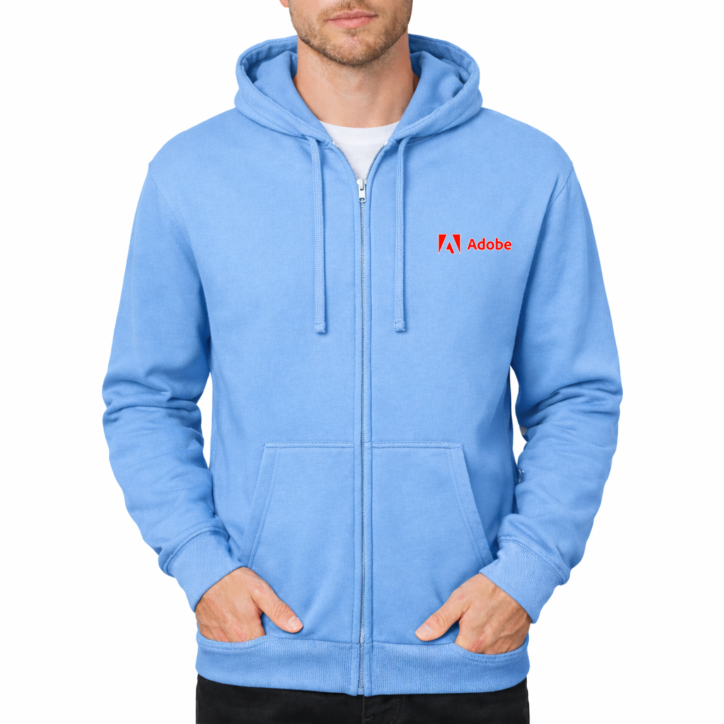Adobe Corporate Logo Zipper Hoodie - Sky Blue