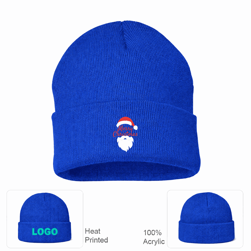 Merry Christmas Santa Beanie Hat - Royal Blue