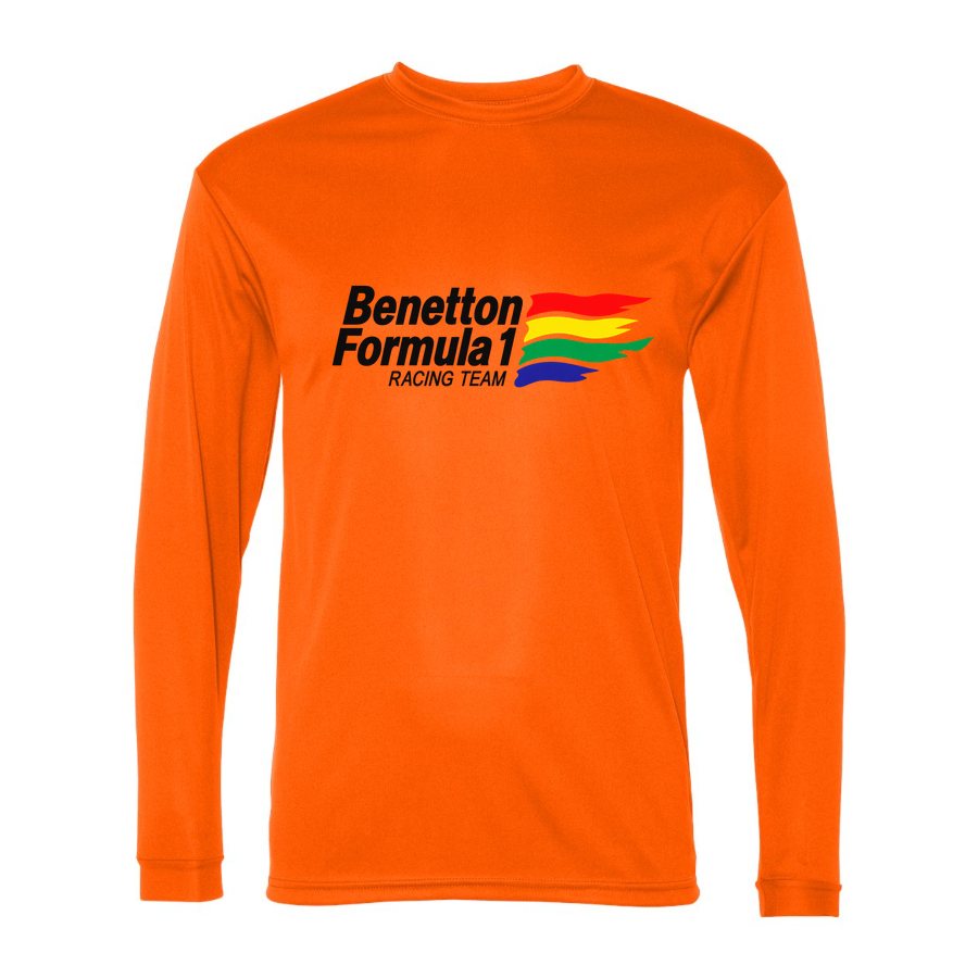 Men's Benetton Formula 1 Racing Team Polyester Long Sleeve T-Shirt - Safety Orange