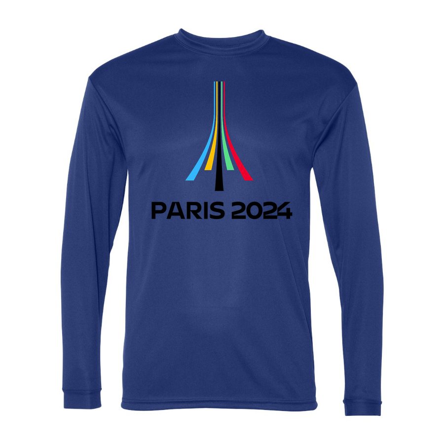 Men's Paris-2024-Olympics-logo-black Polyester Long Sleeve T-Shirt - Royal Blue
