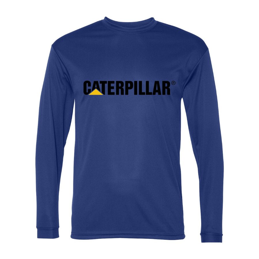 Men's Caterpillar Black Logo Polyester Long Sleeve T-Shirt - Royal Blue