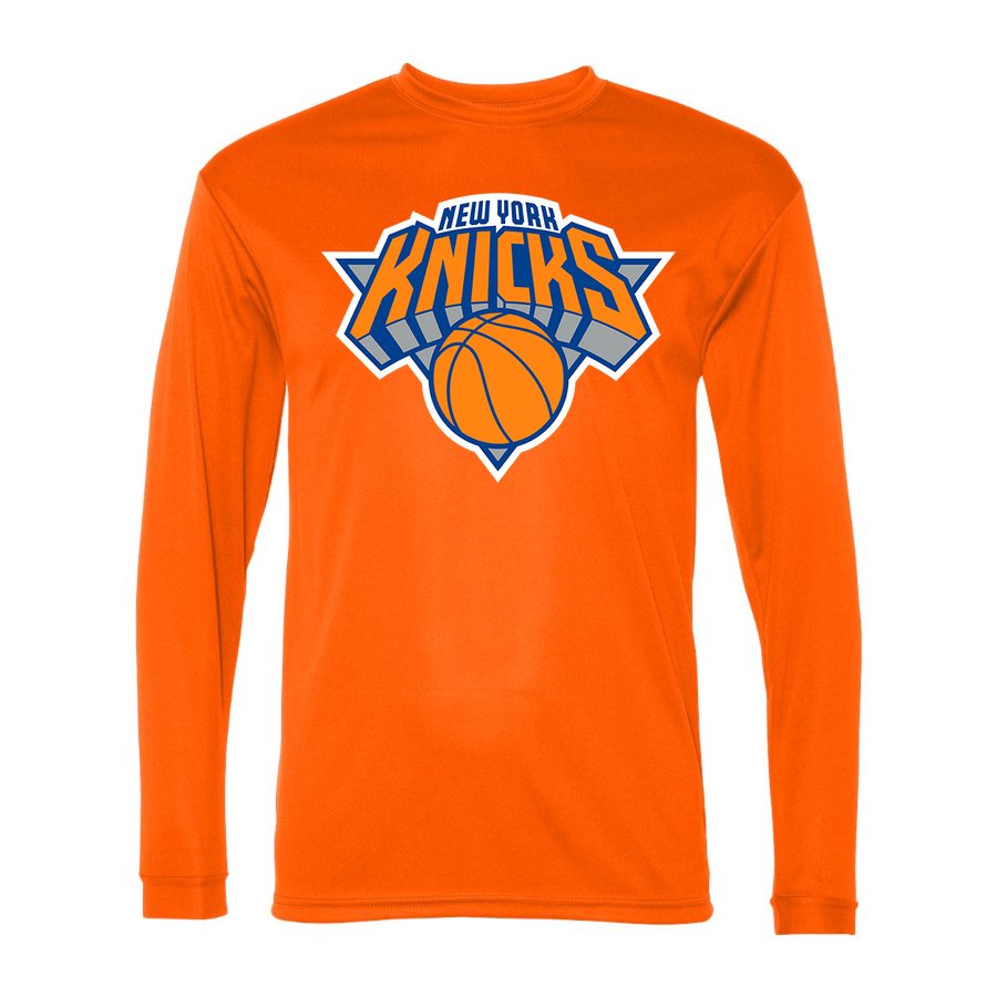 Men's New York Knicks Polyester Long Sleeve T-Shirt - Safety Orange