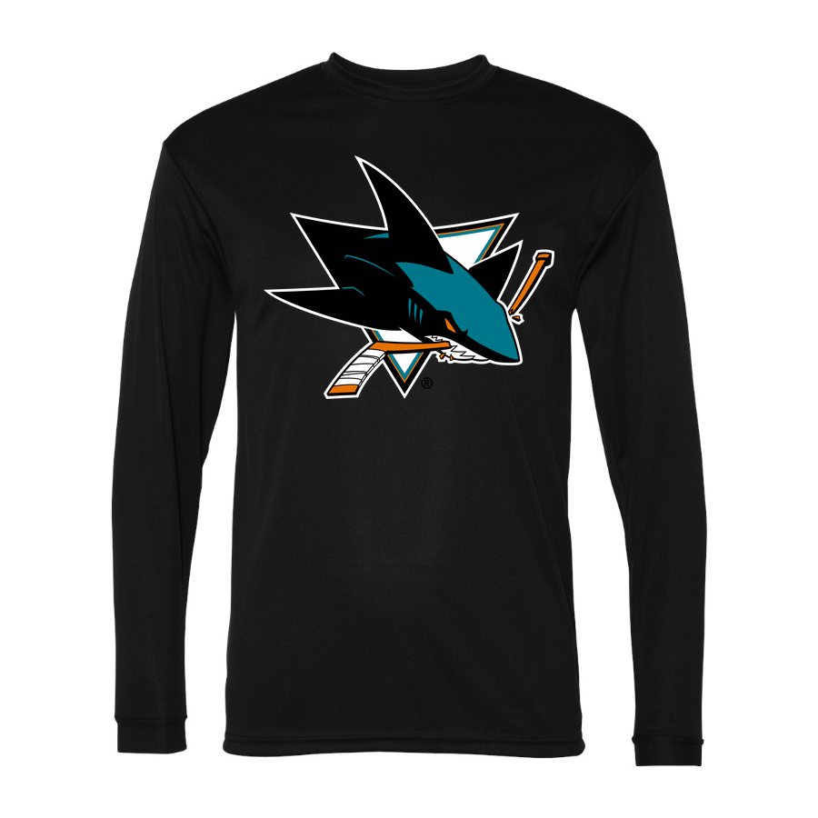 Men's San Jose Sharks Polyester Long Sleeve T-Shirt - Black