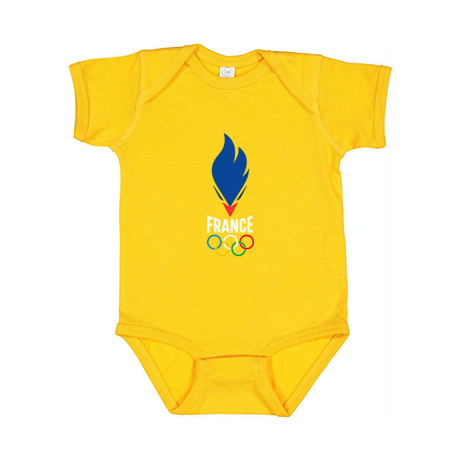 France 2024 White Logo Baby Romper Onesie - Yellow