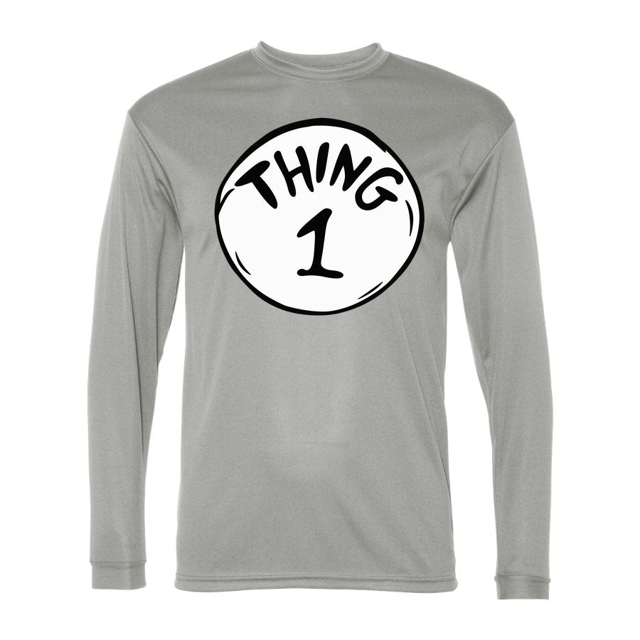 Men's Dr. Seuss Thing 1 Polyester Long Sleeve T-Shirt - Silver