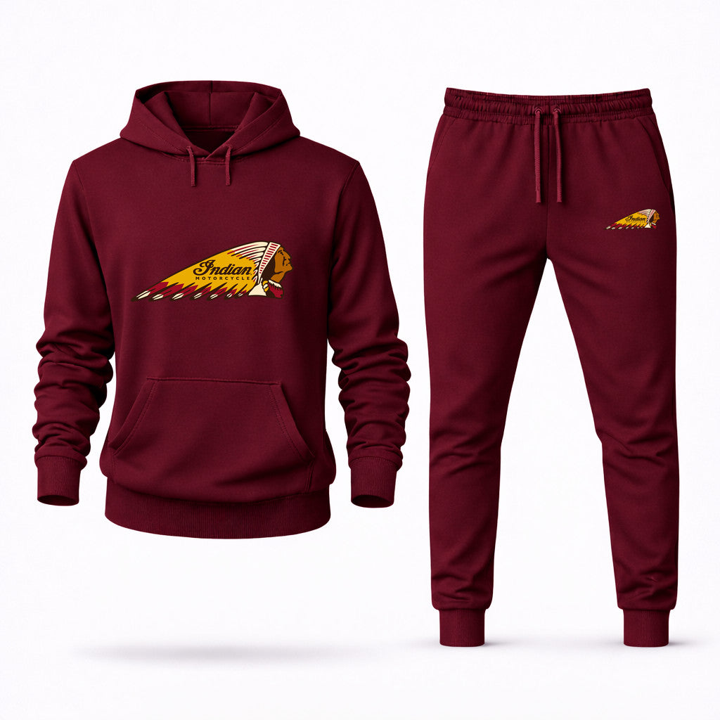 Indian Motorcycle Hoodie and Joggers Set - Burgundy