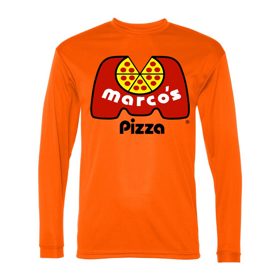 Men's Marcos Pizza Polyester Long Sleeve T-Shirt - Safety Orange