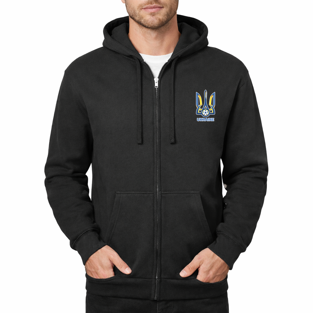Men's Ukraine National Football Soccer Team Zipper Hoodie - Black