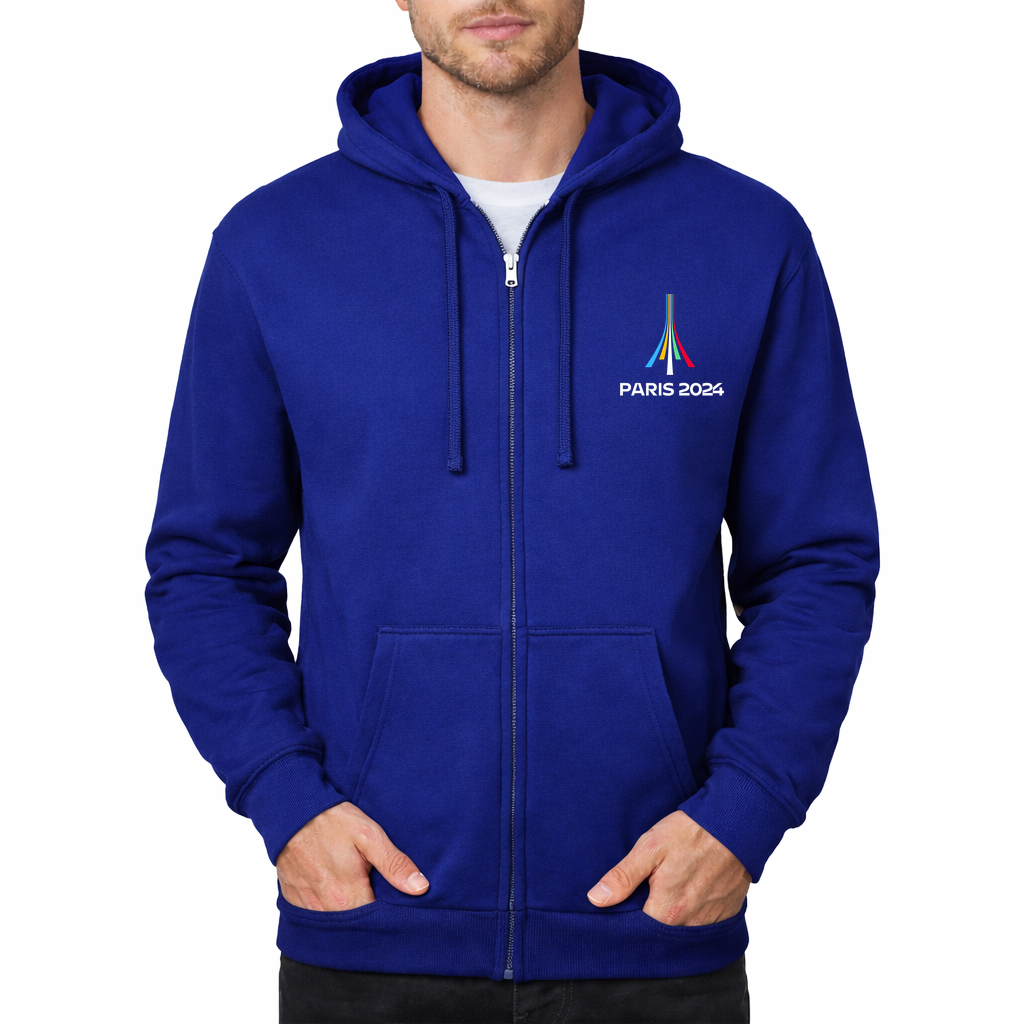 Men's Paris 2024 Olympics white Zipper Hoodie - Royal Blue