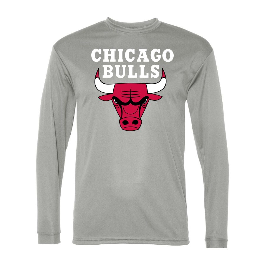 Men's Chicago Bulls White Logo Polyester Long Sleeve T-Shirt - Silver