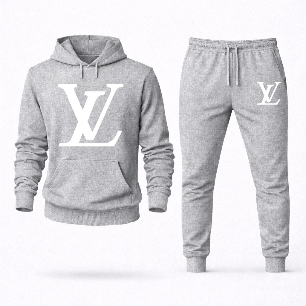 Louis Vuitton White Hoodie and Joggers Set - Grey