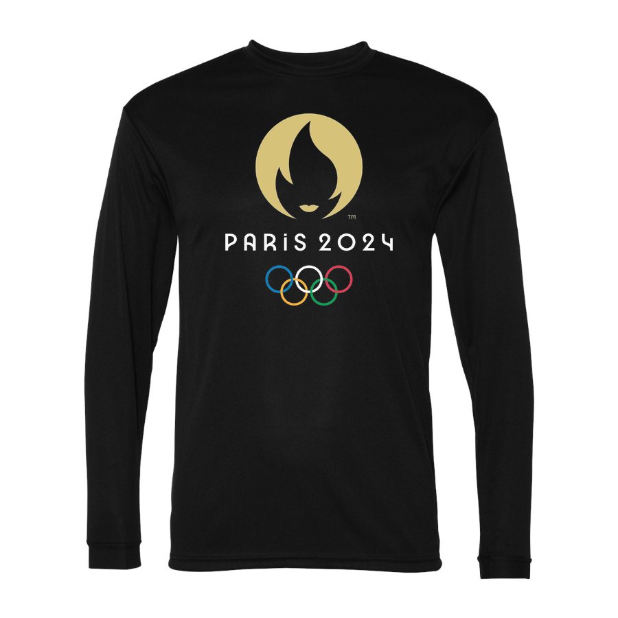 Men's Olympics 2024 Paris White Polyester Long Sleeve T-Shirt - Black