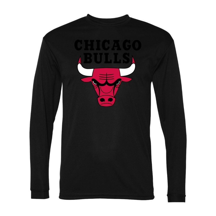 Men's Chicago Bulls Black Logo Polyester Long Sleeve T-Shirt - Black
