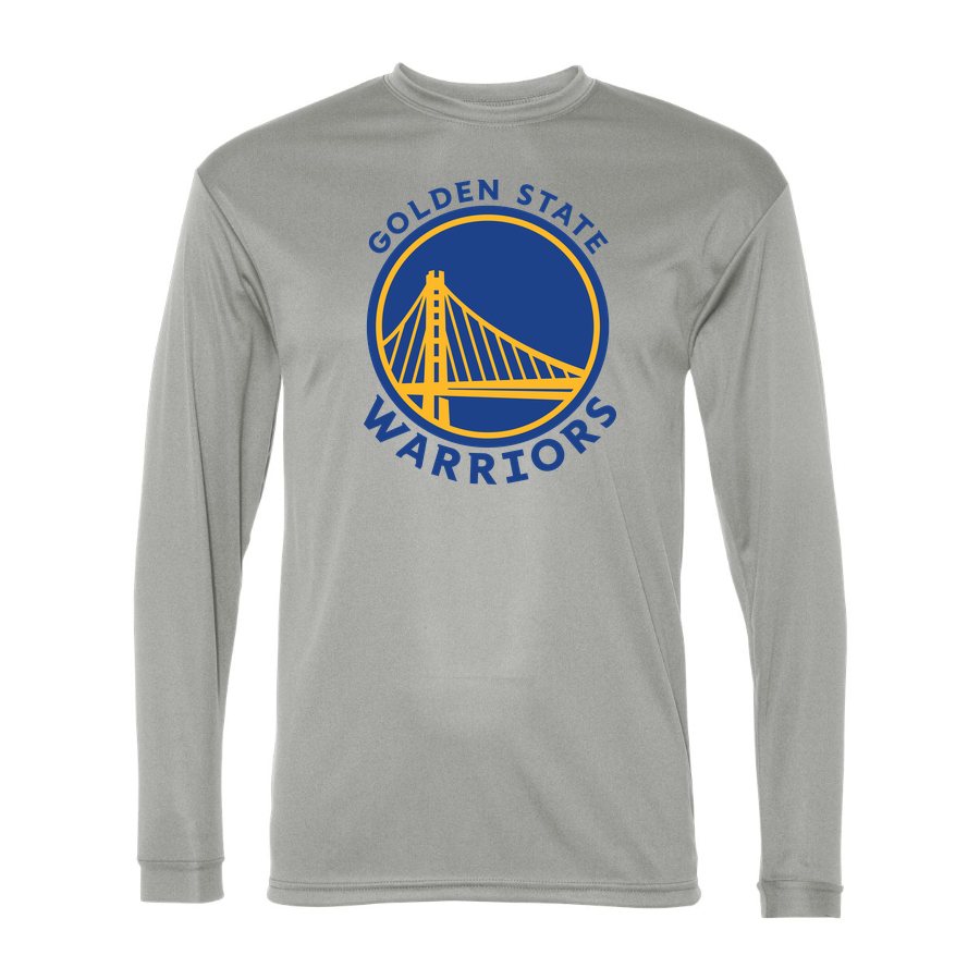 Men's Golden State Warriors Blue Logo Polyester Long Sleeve T-Shirt - Silver