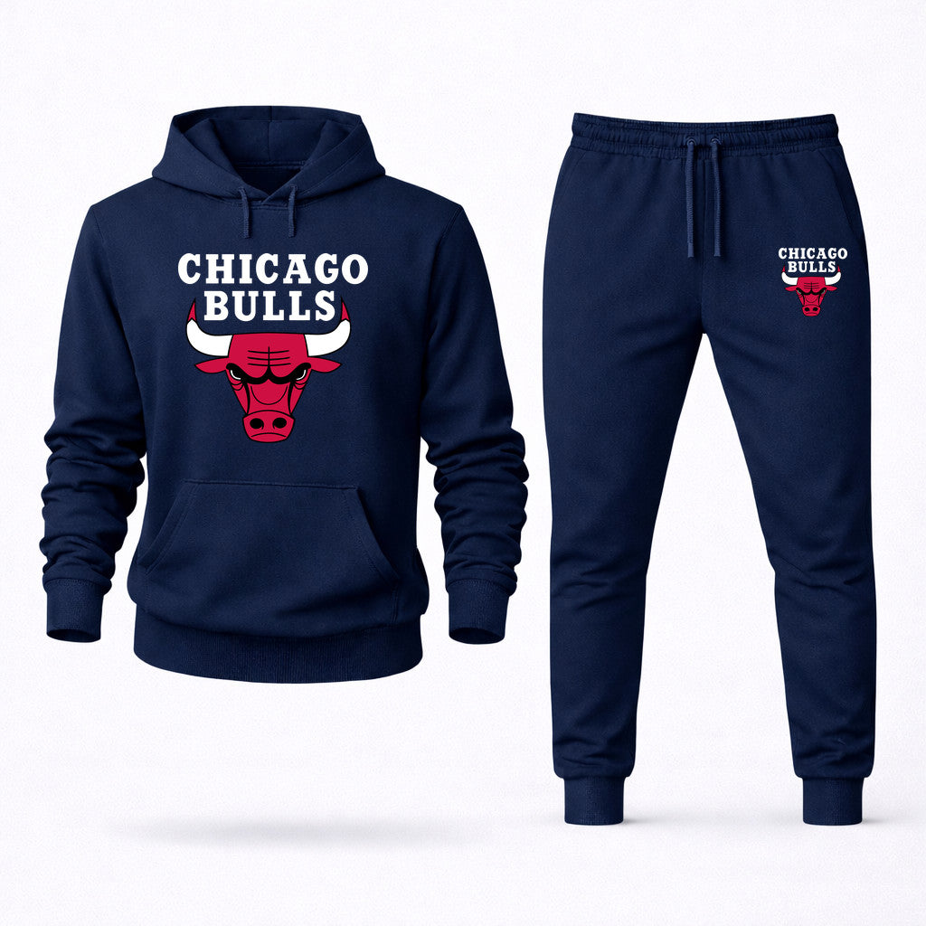 Chicago Bulls White Hoodie and Joggers Set - Navy