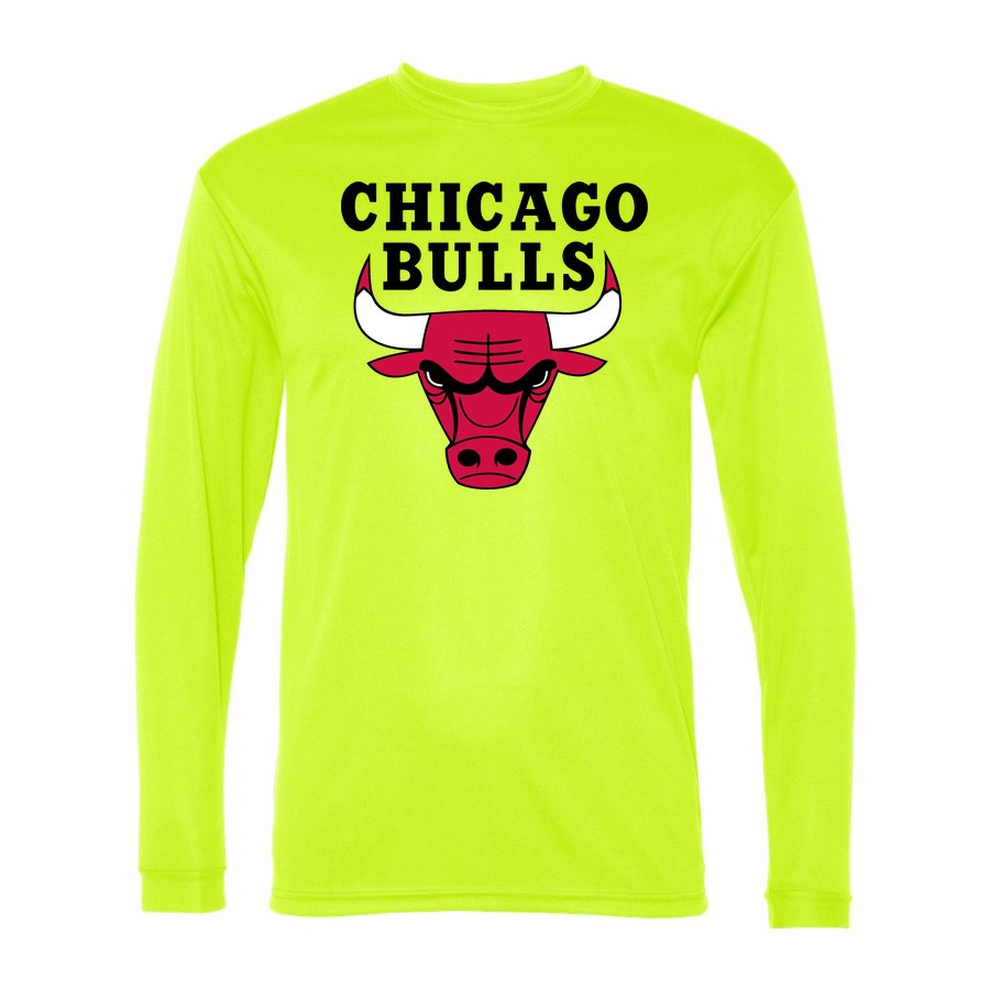 Men's Chicago Bulls Black Logo Polyester Long Sleeve T-Shirt - Safety Yellow