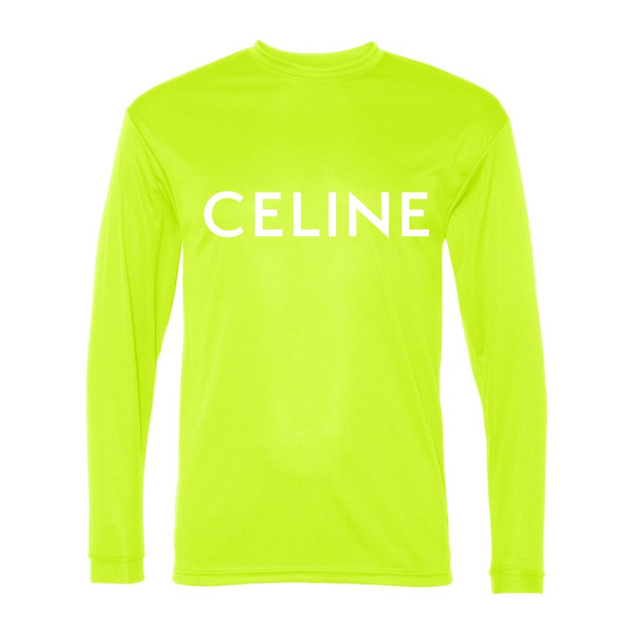 Men's Celine white Polyester Long Sleeve T-Shirt - Safety Yellow