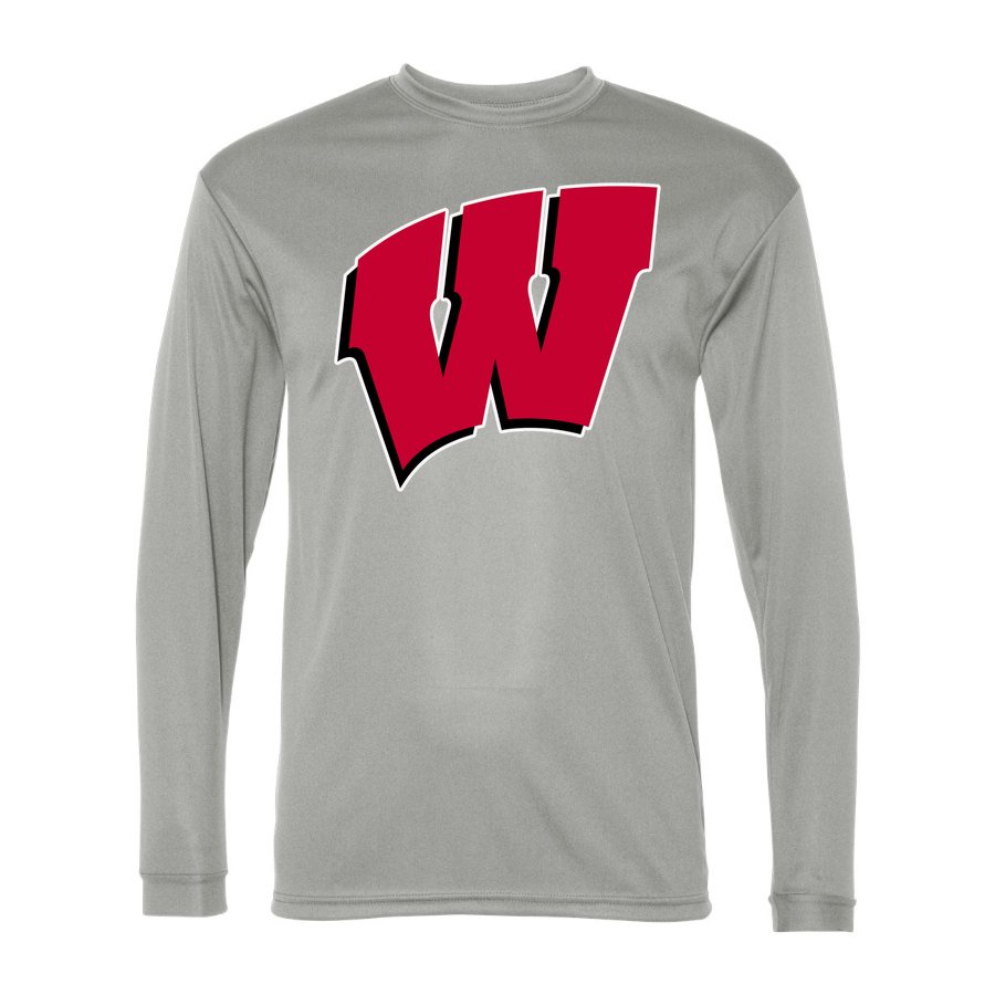 Men's Wisconsin Badgers Polyester Long Sleeve T-Shirt - Silver