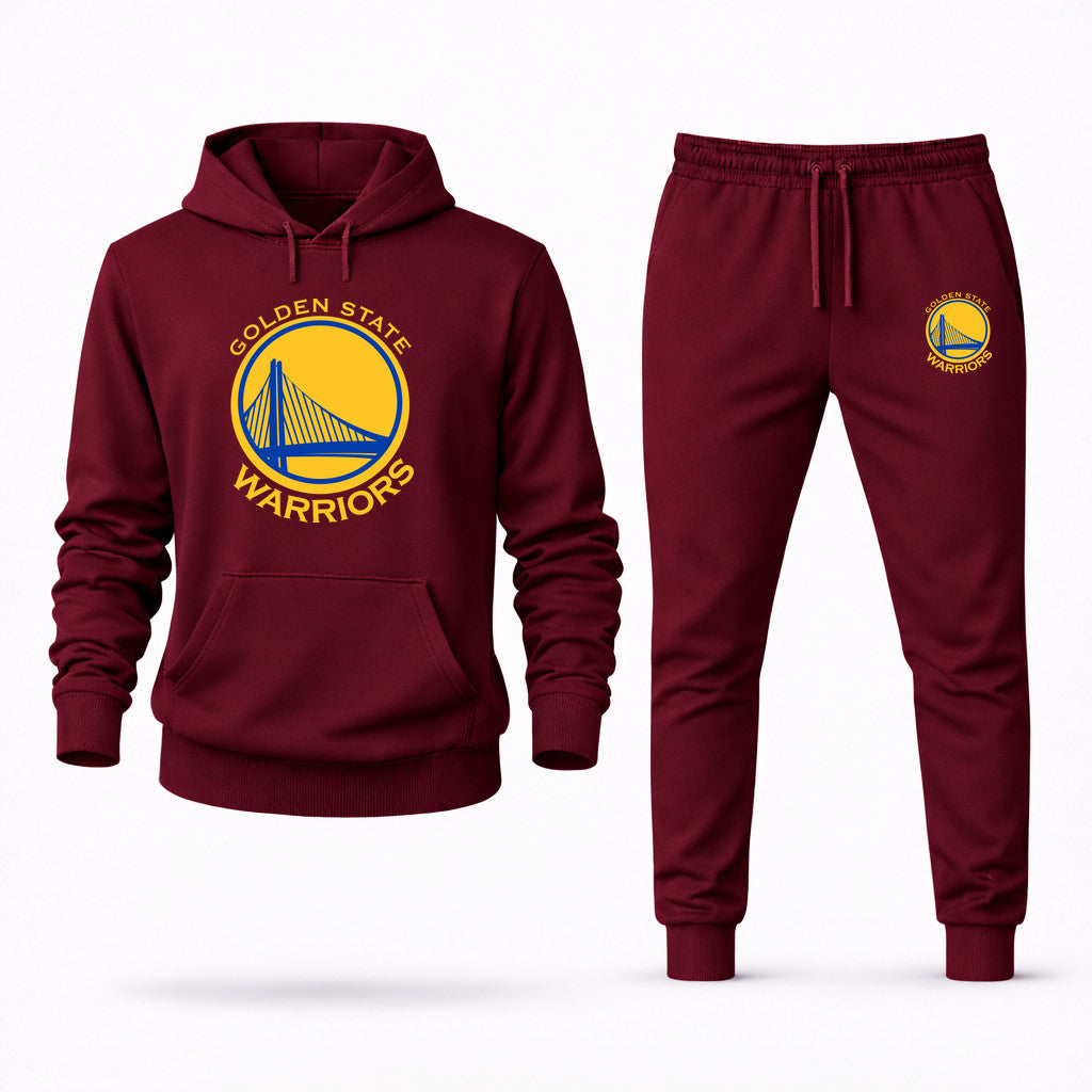 Golden State Warriors Yellow Hoodie and Joggers Set - Burgundy