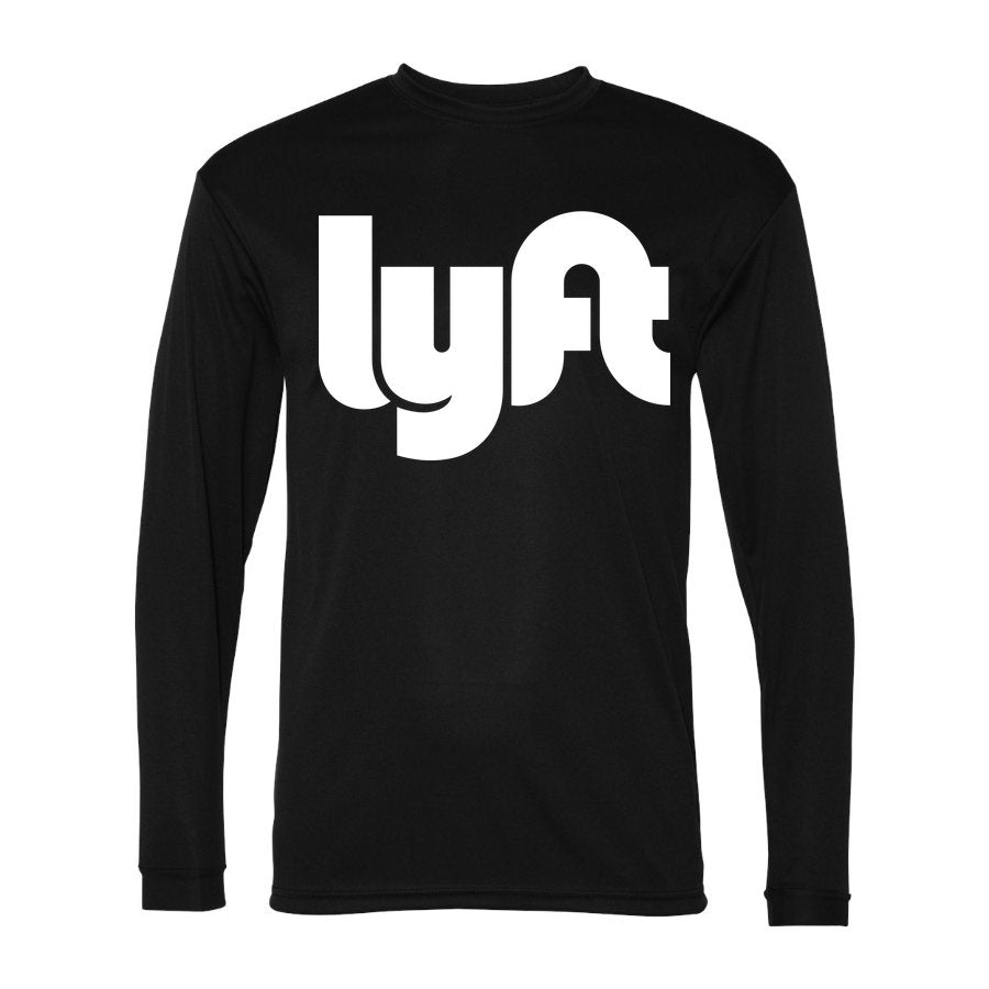 Men's Lyft White Logo Polyester Long Sleeve T-Shirt - Black