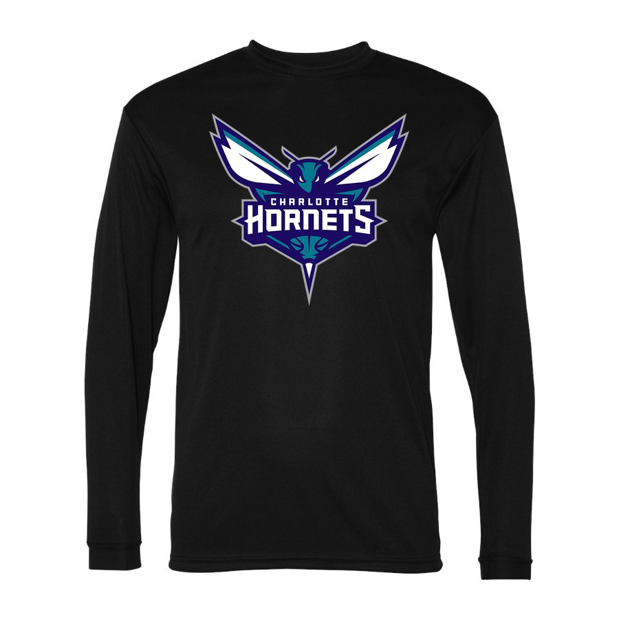 Men's Charlotte Hornets Polyester Long Sleeve T-Shirt - Black