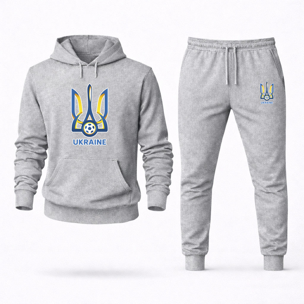 Ukraine National Football Team Hoodie and Joggers Set - Grey