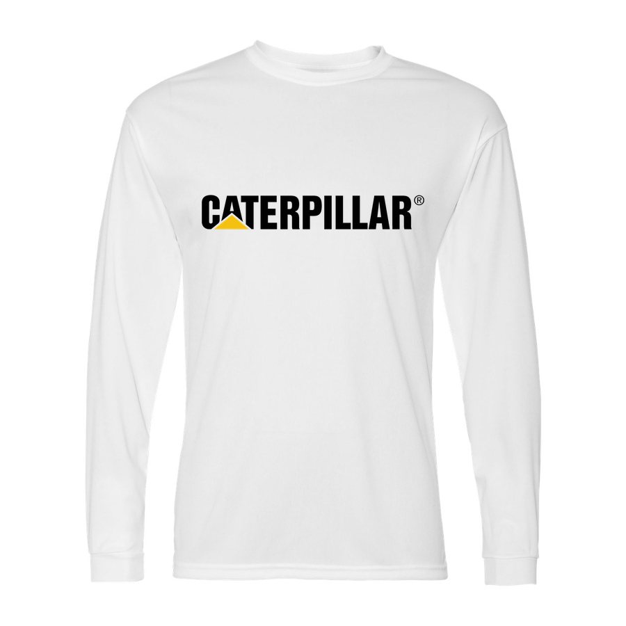 Men's Caterpillar Black Logo Polyester Long Sleeve T-Shirt - White