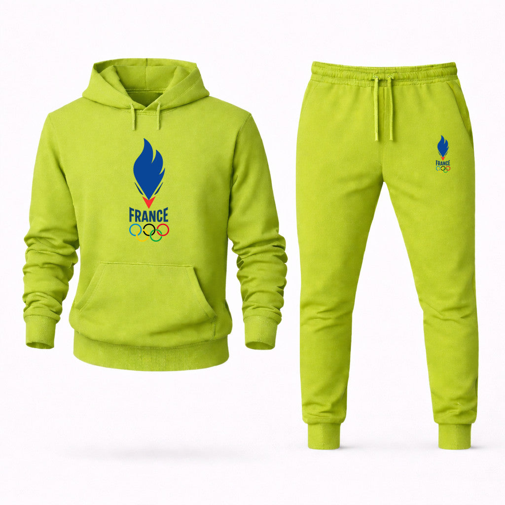 France 2024 Hoodie and Joggers Set - Lime Green