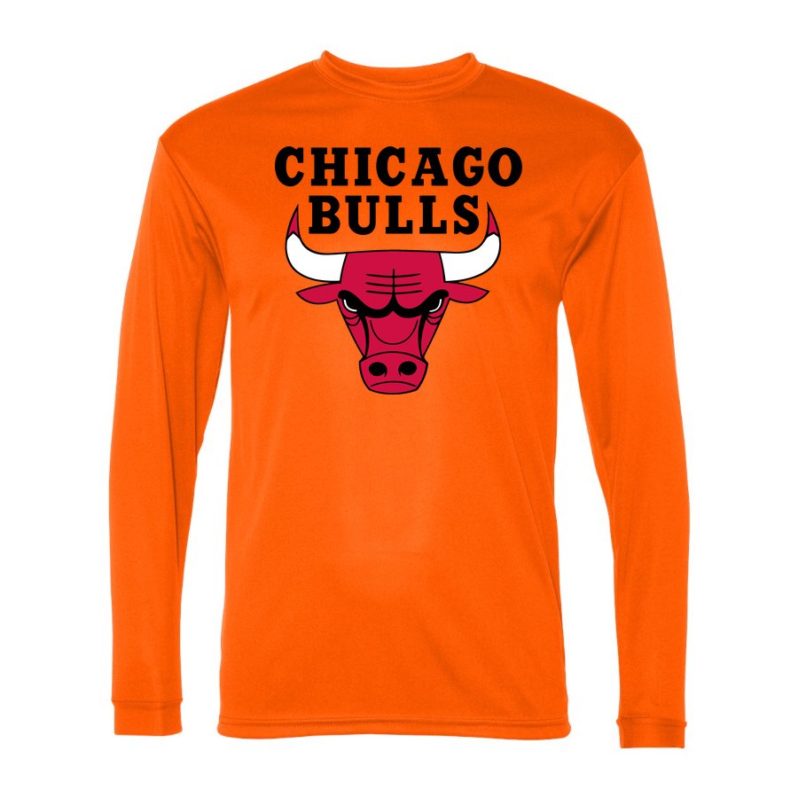 Men's Chicago Bulls Black Logo Polyester Long Sleeve T-Shirt - Safety Orange