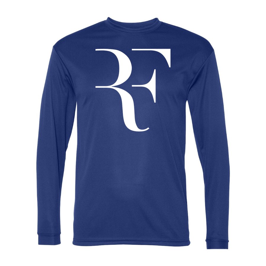 Men's Roger-Federer-logo-white Polyester Long Sleeve T-Shirt - Royal Blue