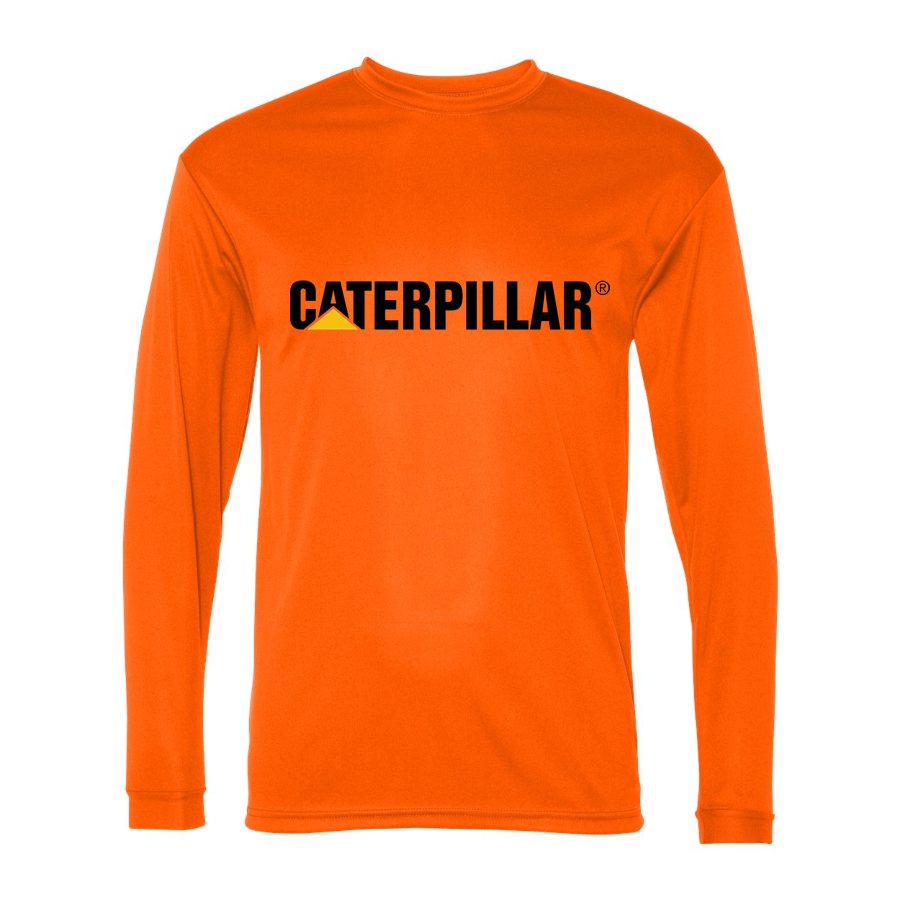Men's Caterpillar Black Logo Polyester Long Sleeve T-Shirt - Safety Orange