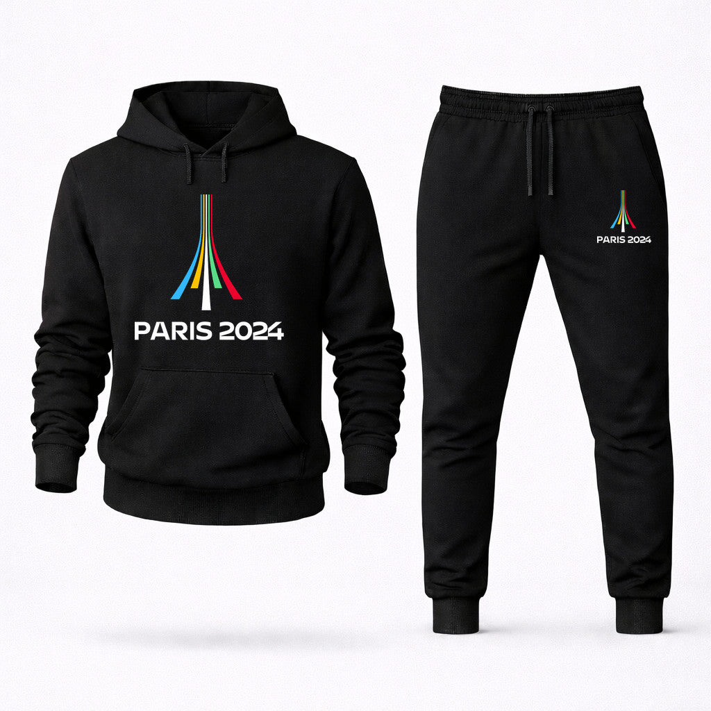 Paris 2024 Olympics White Hoodie and Joggers Set - Black
